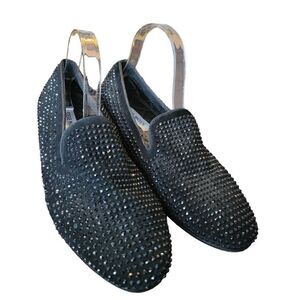 Steve Madden Caviarr Slips On Black Gems Mens SZ 8 Leather Loafers